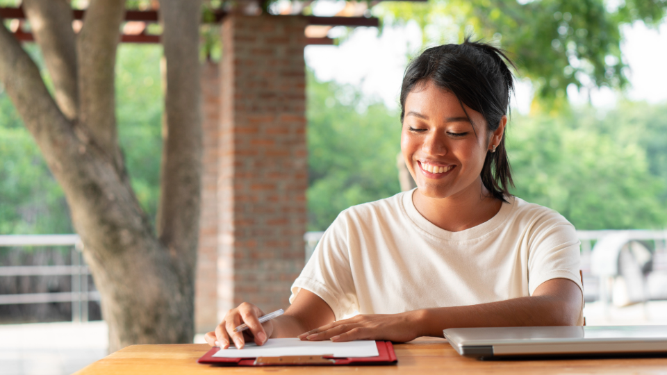 Student studying outdoors