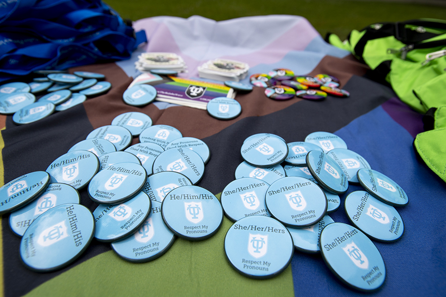 Tulane Office of Gender and Sexual Diversity pronoun pins.